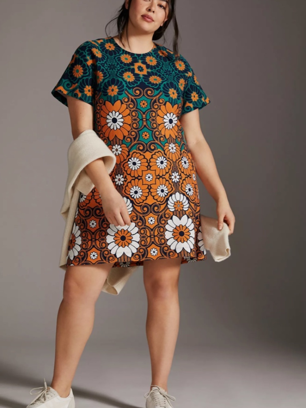 Maeve Anthropologie Floral Shift Mini Dress Mod Retro Size Small Cotton Cozy